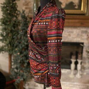 SUNNY LEIGH Women's Shirt size Medium M Long Sleeve Stretch Top Ruched Colorful!